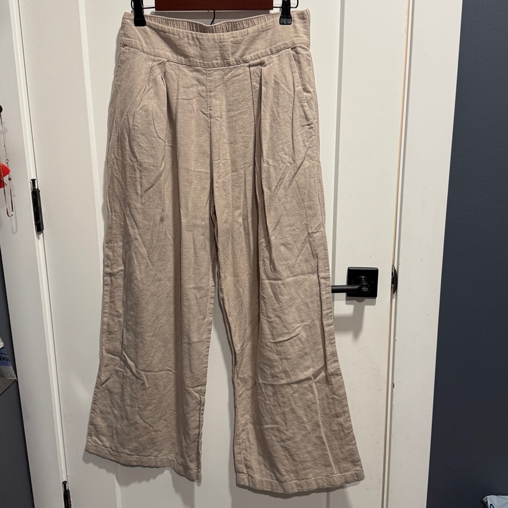 Abercrombie Wide Leg Pull On Linen Pants Cream Beige Medium - Picture 2 of 10